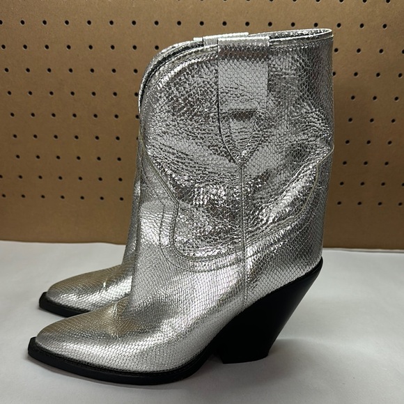 Isabel Marant Leyane Silver Metallic Boots Womens Size 38 Cowgirl Western - Picture 1 of 13